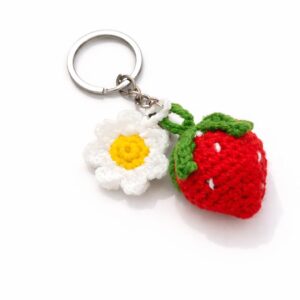 Crochet Strawberry & Daisy Keychain