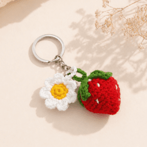 Crochet Strawberry & Daisy Keychain