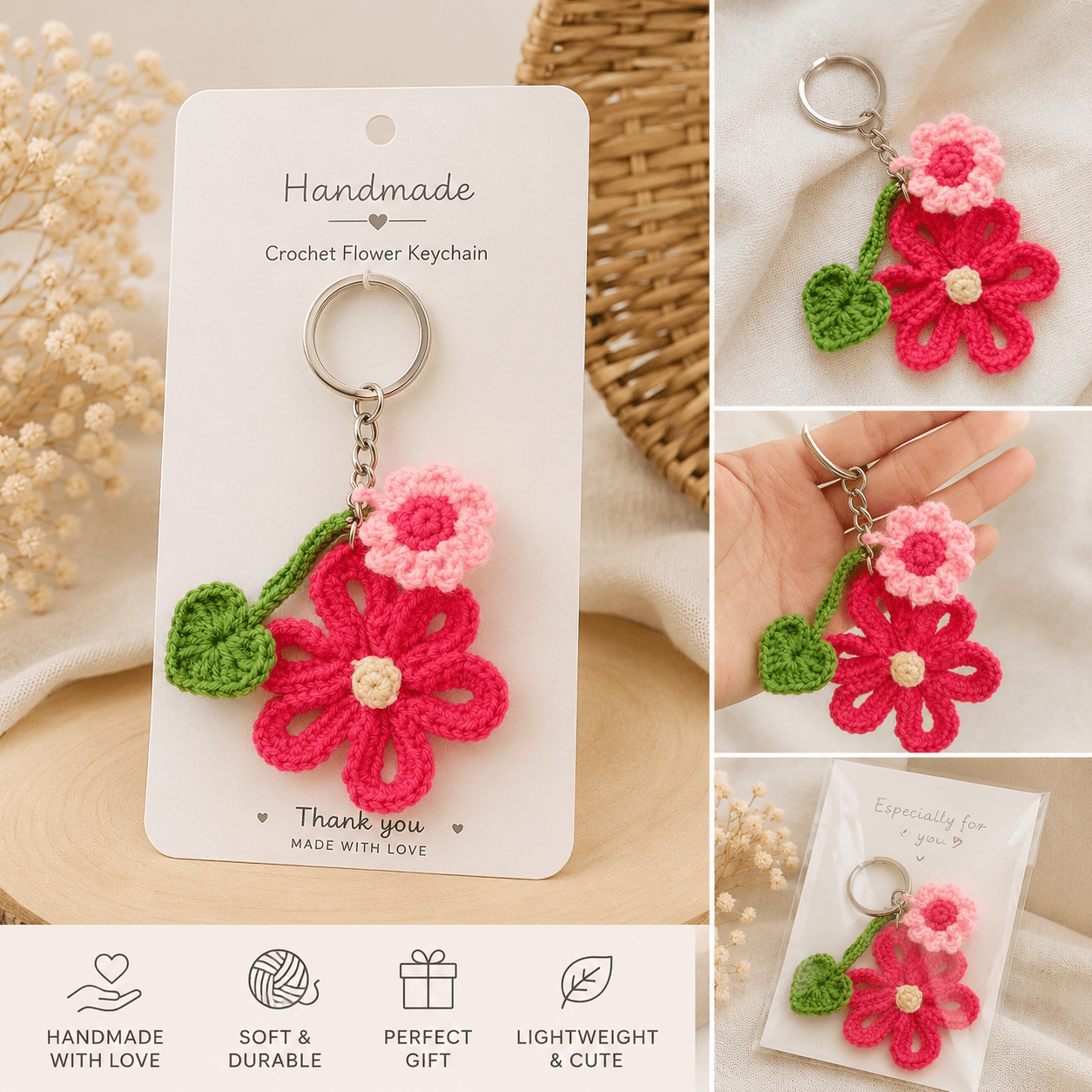 Pink Flora Keychain