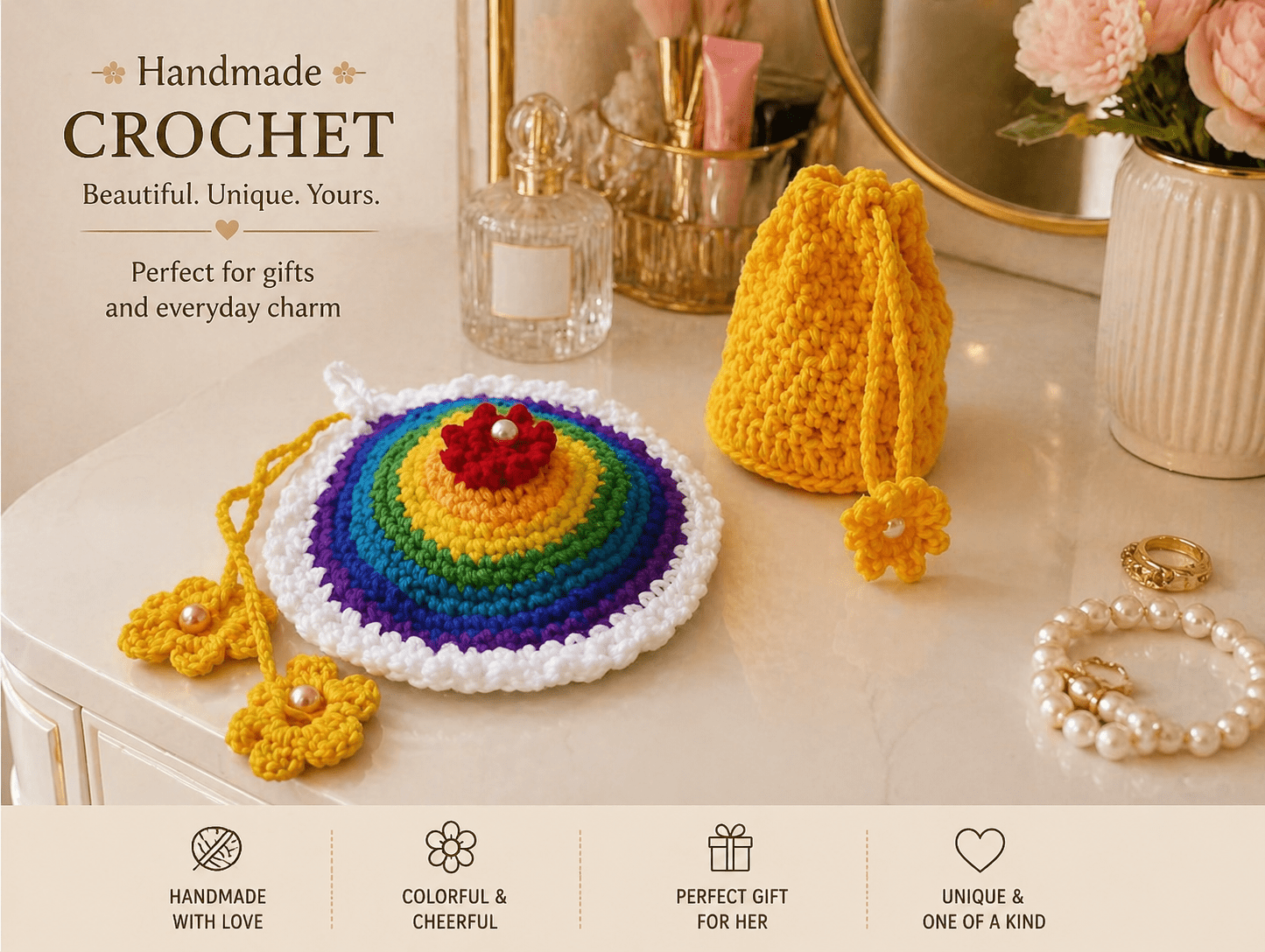 Rainbow Bloom Crochet Pouch Set (2)