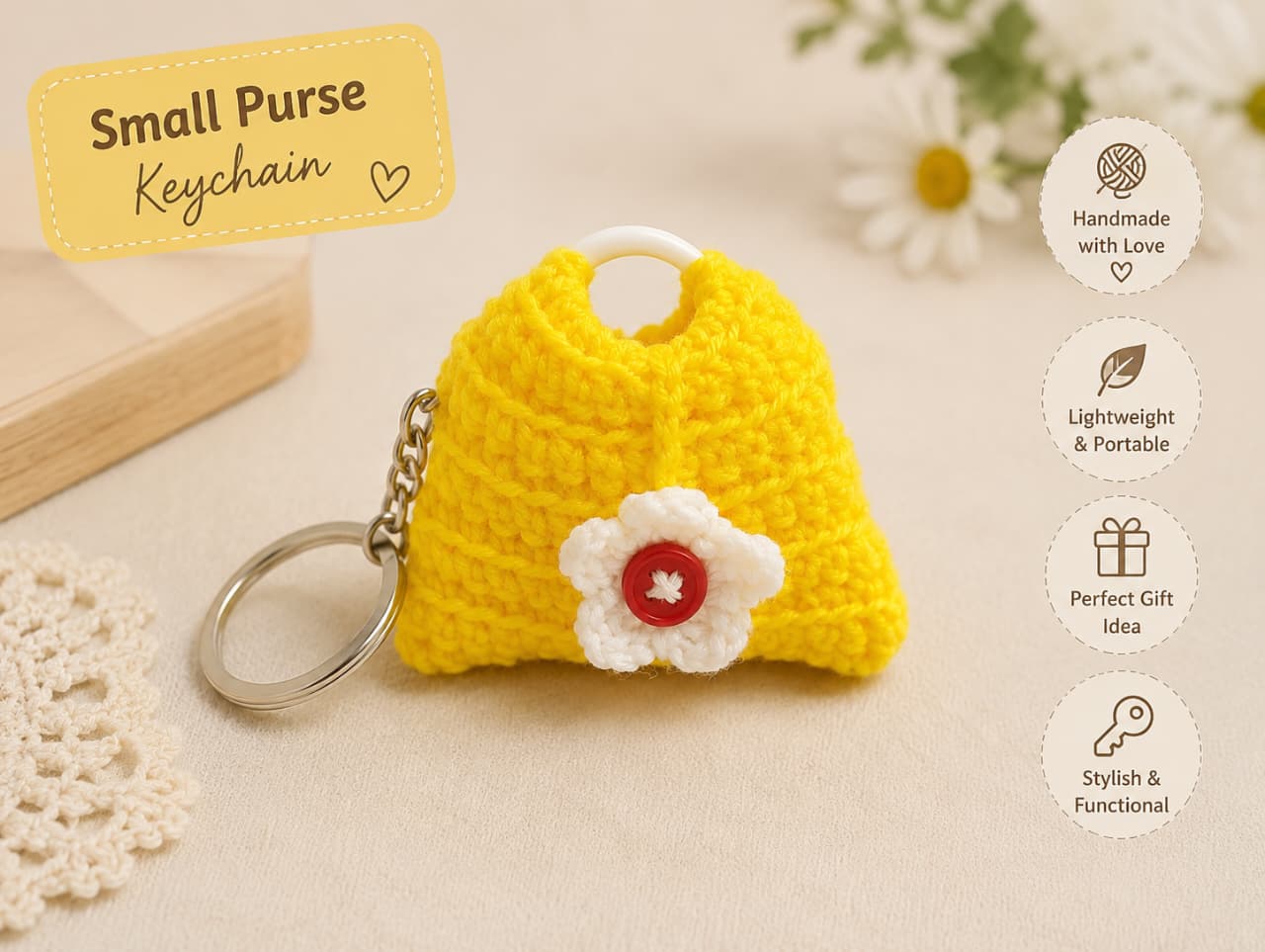 Sunny Bloom Crochet Purse Keychain