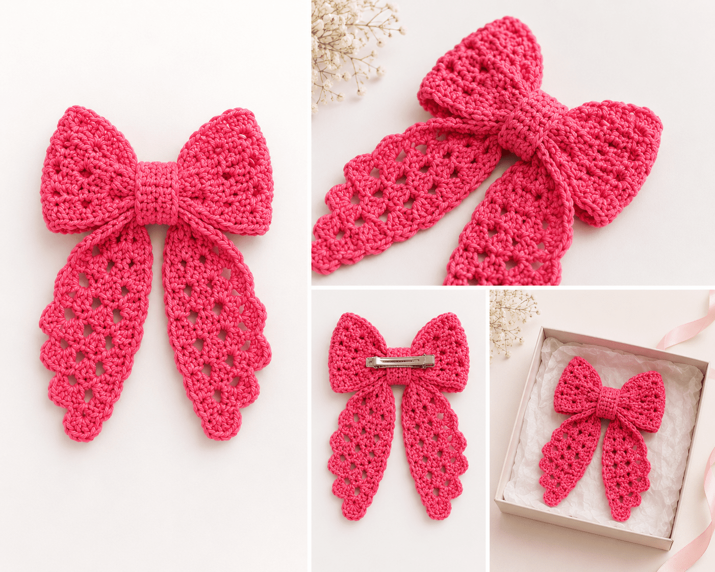 Crochet Pink Bow - Image 2