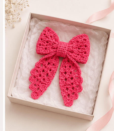 Crochet Rose Pink Bow