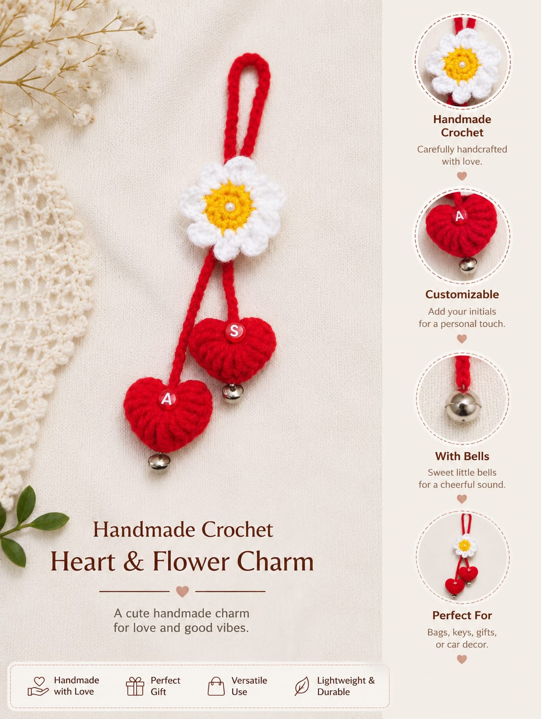 Heart and Flower Charm