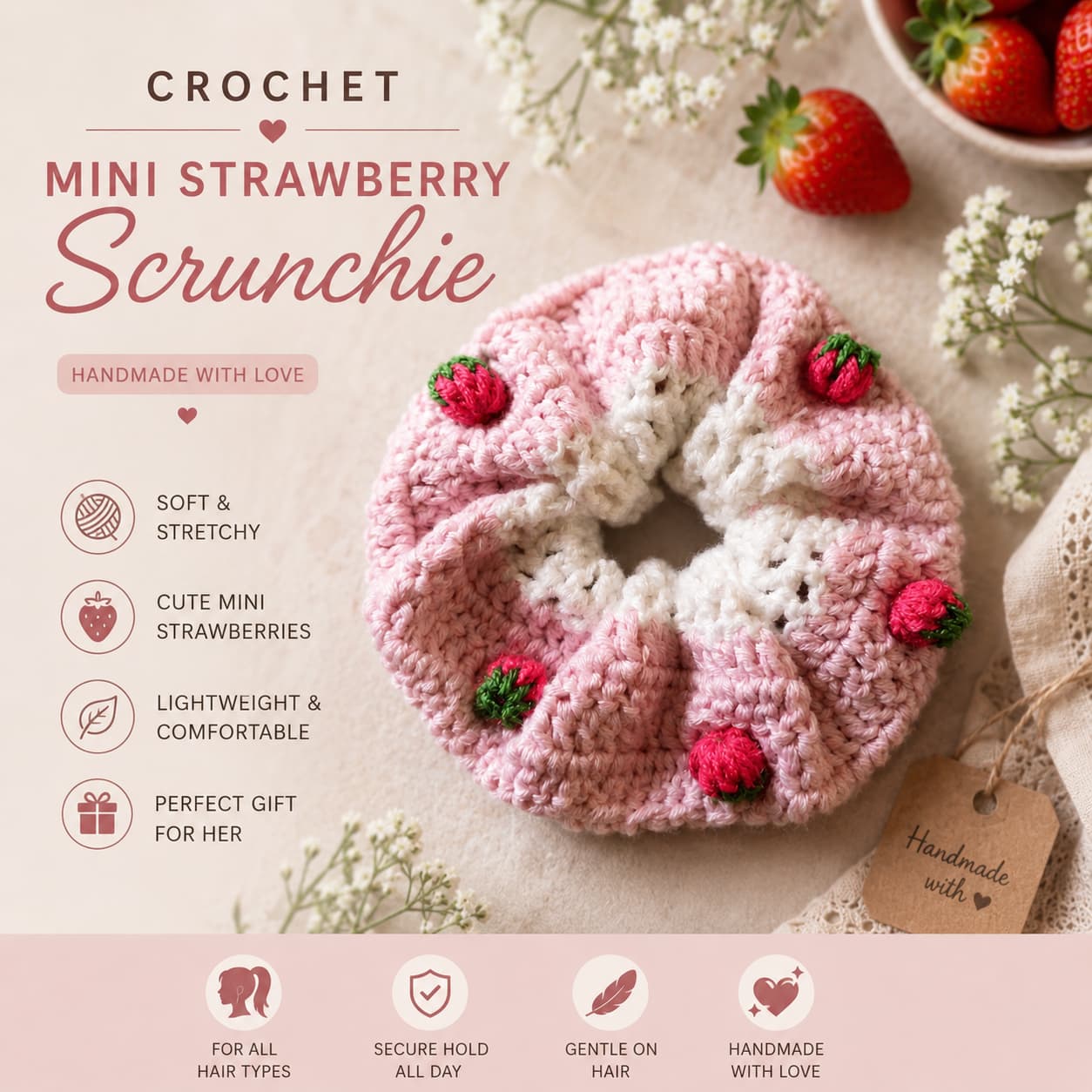 Mini Strawberry Scrunchie