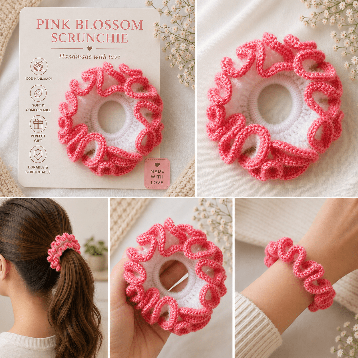 Pink Blossom Scrunchie 1