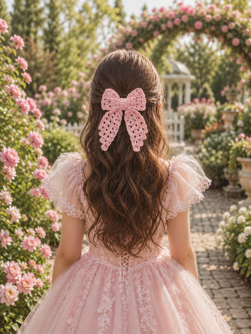 crochet baby pink bow 2