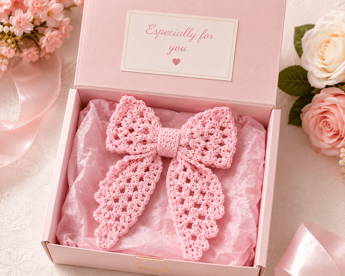 crochet baby pink bow
