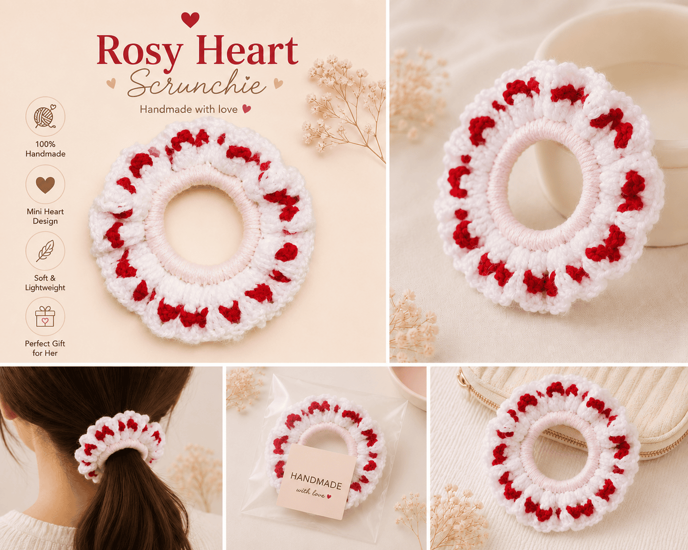 Rosy Heart Scrunchie 1
