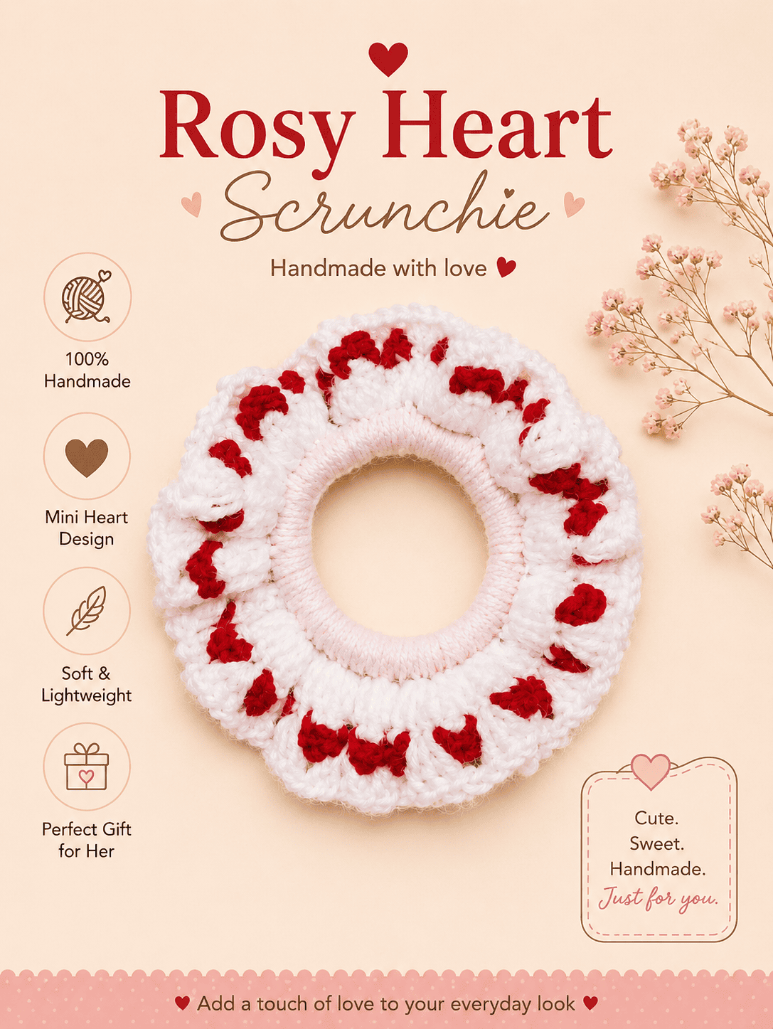 rosy heart scrunchie1